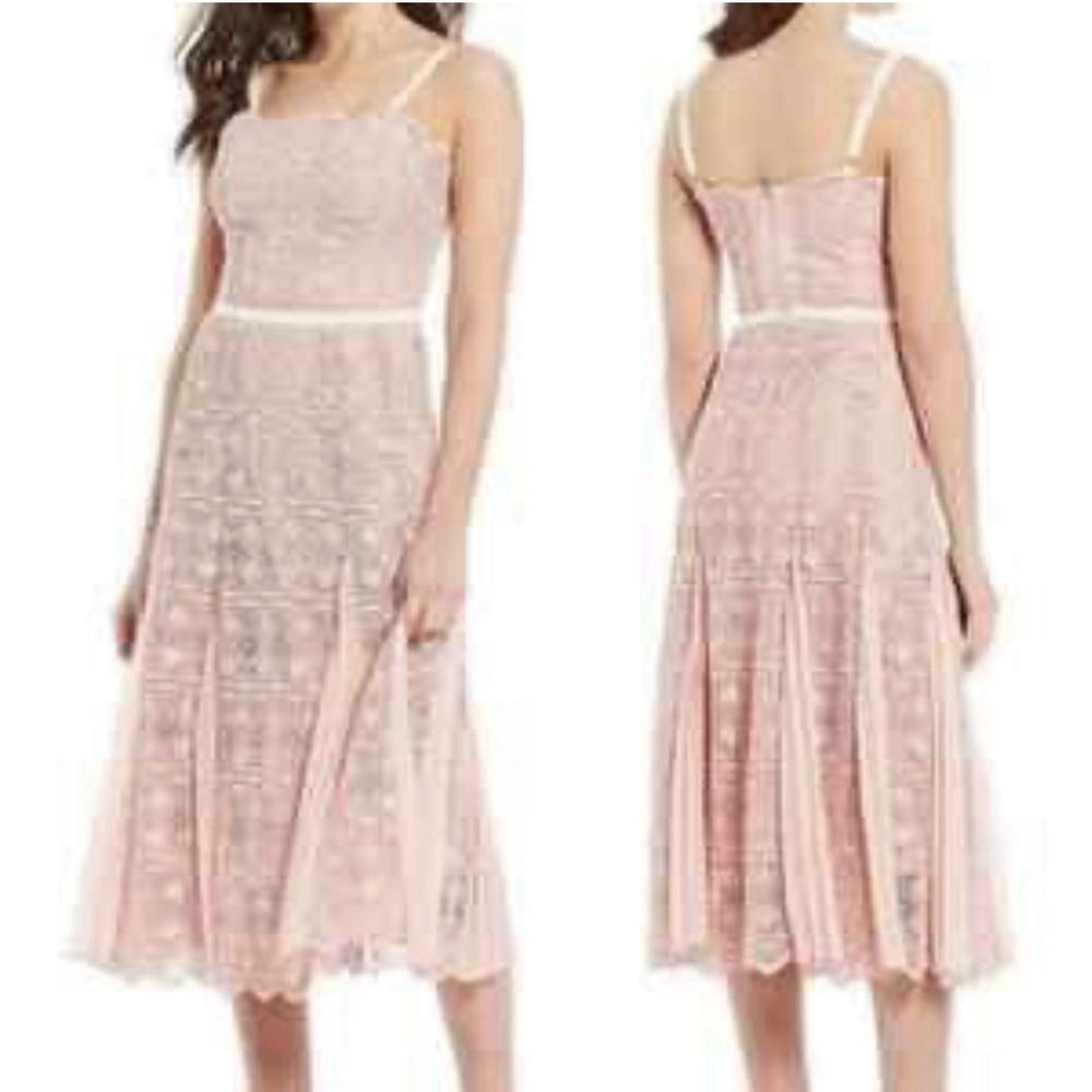 Gianni Bini Size‎ 8 Pink Crochet Lined Midi Dress Pink Wedding Guest Preppy